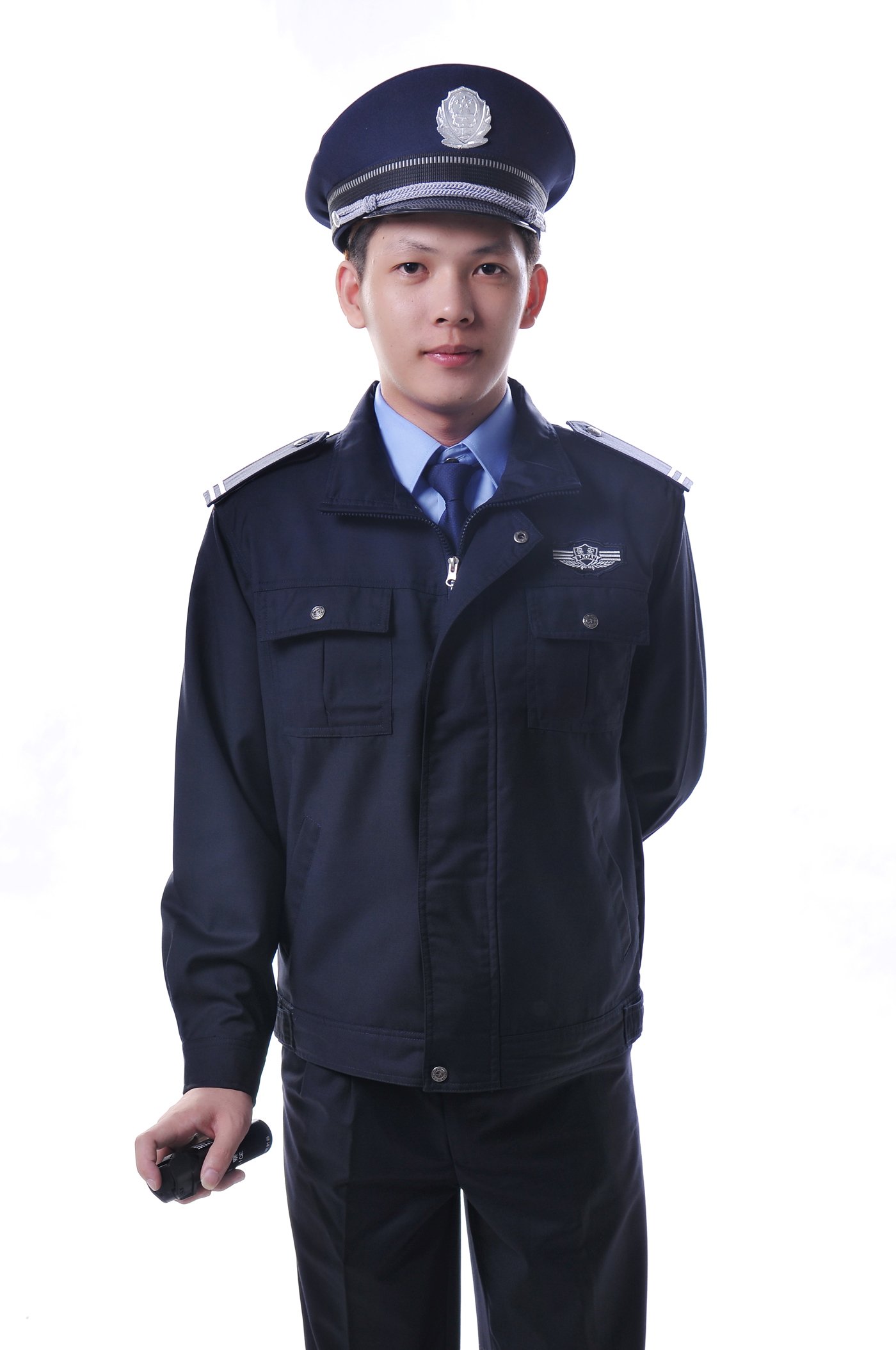 藏青色保安秋冬装三件套 领带 大盖帽